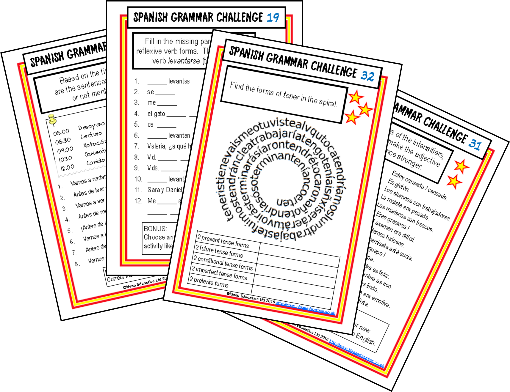 Spanish Grammar Challenge Cards